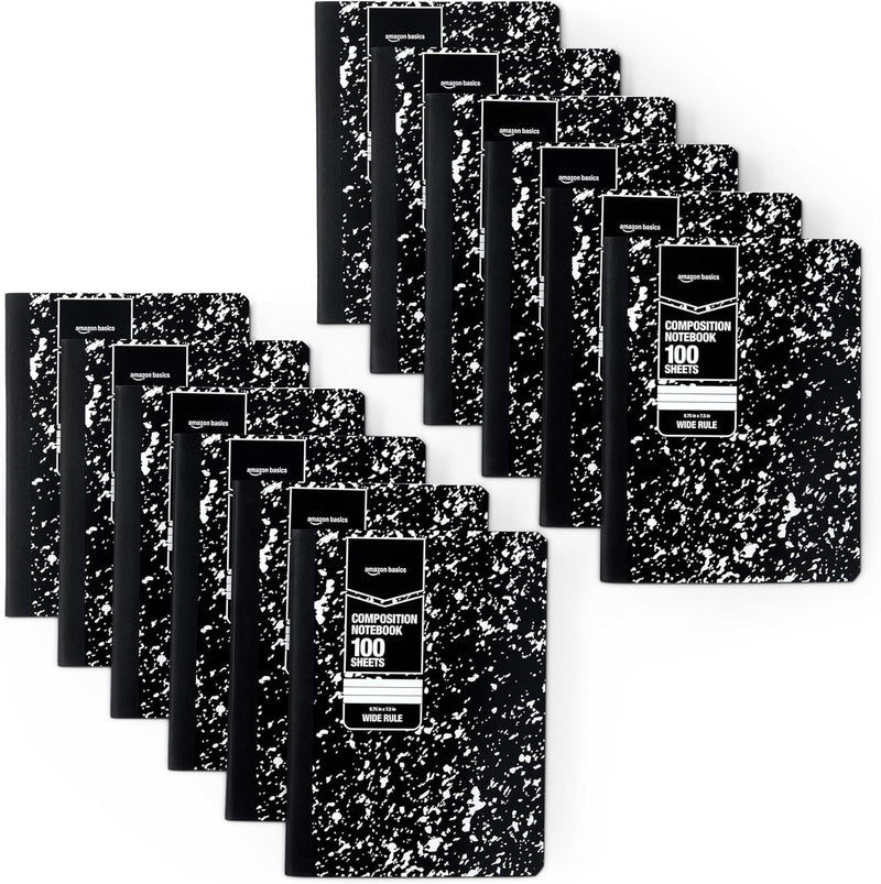 Amazon Basics Composition Notebook, Wide Ruled, 100 Sheets, 4 pack, Assorted Marble Colors