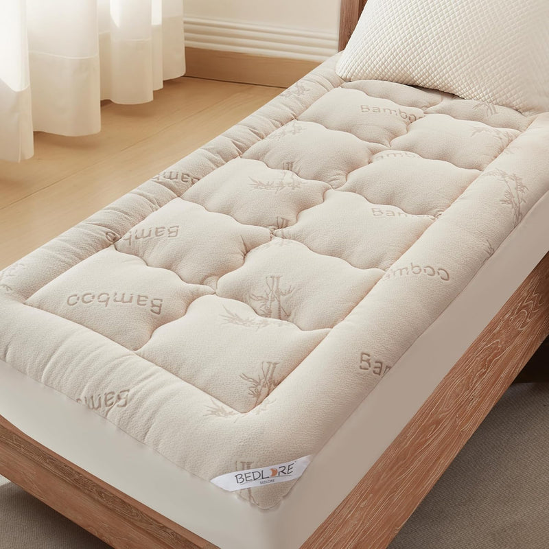BEDLORE Queen Mattress Topper Viscose Derived from Bamboo, Thick Pillow Top Mattress Pad with Stretchable Pockets for 6-18 inches Mattress, Soft Mattress Topper for Back Pain Relief(Dark Gray)