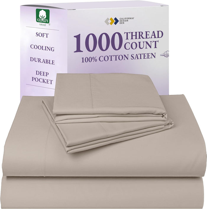 California Design Den Split King Sheets Sets for Adjustable Bed - Luxury 1000 Thread Count Sateen, Thick and Natural 100% Cotton Bed Sheets, Deep Pockets, Durable Bedding Set - White