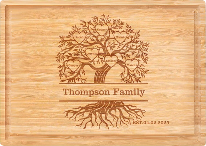 Personalized Bamboo Cutting Board for Kitchen with Juice Groove | 3 Sizes Engraved Charcuterie Boards for Meat Vegetables Fruits | Housewarming Gifts New Home (Engraved Wreath Monogram)