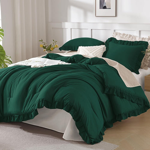 Andency White Comforter Queen Size, 3 Pieces Ruffle Shabby Chic Farmhouse Queen Comforter Sets, All Season Lightweight Fluffy Room Decor Bed Set for Girls Women Teens Gift Choice