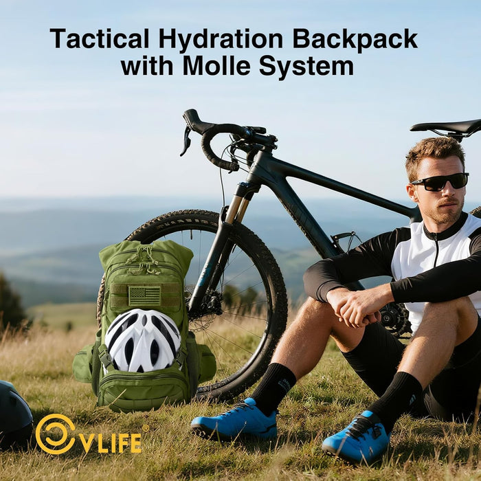CVLIFE Tactical Hydration Backpack 3L, Lightweight Water Bag Hydration Pack, Hiking Backpack with Water Bladder for Men Women, Heavy Duty Molle Water Backpack for Cycling, Running, Hunting Green