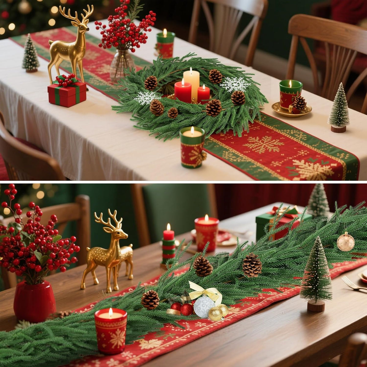 Artificial Norfolk Pine Garlands,Real Touch Artificial Greenery Garland for Table, Mantle, Wall,Indoor Outdoor Holiday Winter Christmas Decorations (2, 6FT)