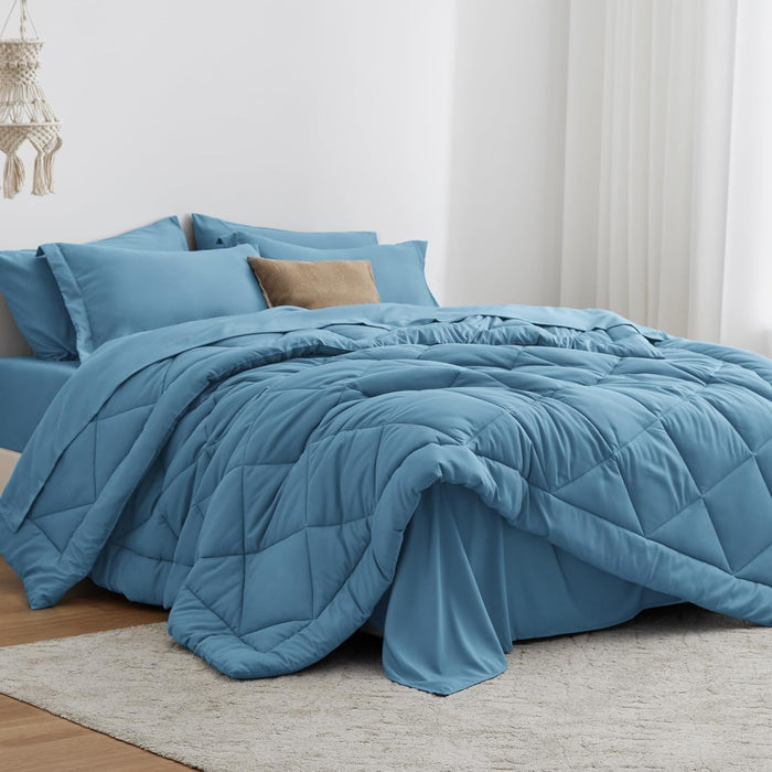 Love's cabin Full Comforter Set Black, 7 Pieces Full Bed in a Bag, All Season Full Bedding Sets with 1 Comforter, 1 Flat Sheet, 1 Fitted Sheet, 2 Pillowcase and 2 Pillow Sham