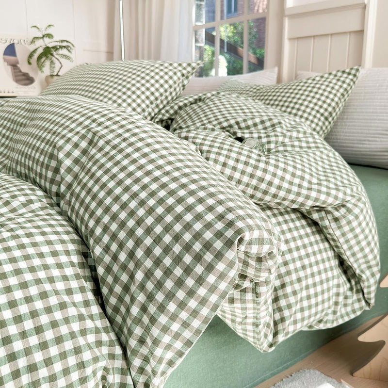 LifeTB Queen Comforter Set Tan Gingham Comforter Modern Style Beige Plaid Comforter Set 3 Pieces Fluffy Grid Checkered Comforter with 2 Pillowcases Boho Gingham Bedding Set Queen Size