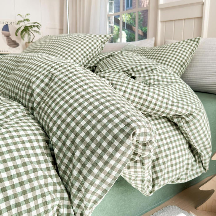 LifeTB Queen Comforter Set Tan Gingham Comforter Modern Style Beige Plaid Comforter Set 3 Pieces Fluffy Grid Checkered Comforter with 2 Pillowcases Boho Gingham Bedding Set Queen Size