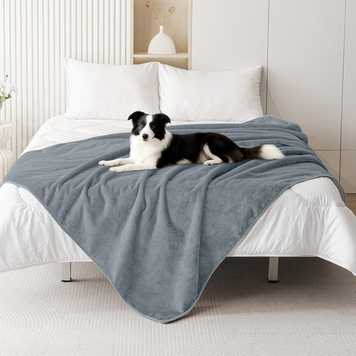 Smiry Waterproof Dog Bed Blanket, Leakproof Pet Throw Blanket for Bed Couch Sofa, Reversible Sherpa Fleece Furniture Protector Cover for Small Medium Large Dogs Cats (Grey, 50x60 inches)