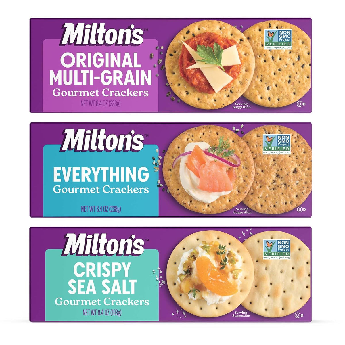 Milton's Gourmet Crackers, Everything - Non-GMO Project Verified, Natural Ingredients, Kosher, Everything Bagel Inspired, Great for Charcuterie Boards - 8.4 Oz