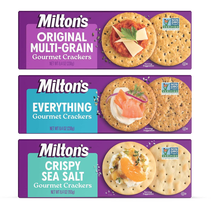 Milton's Gourmet Crackers, Everything - Non-GMO Project Verified, Natural Ingredients, Kosher, Everything Bagel Inspired, Great for Charcuterie Boards - 8.4 Oz