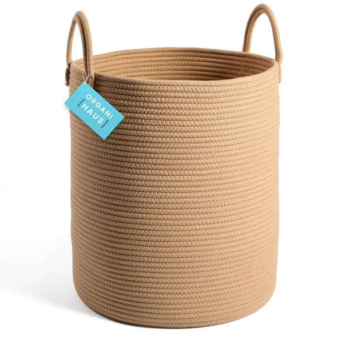 OrganiHaus Large Laundry Basket, Woven Cotton Rope Basket for Blankets, Toy Storage, Nursery Hamper, Living Room Decor Organizer, Soft & Durable Hamper with Handles, 20x13 inches - Gray