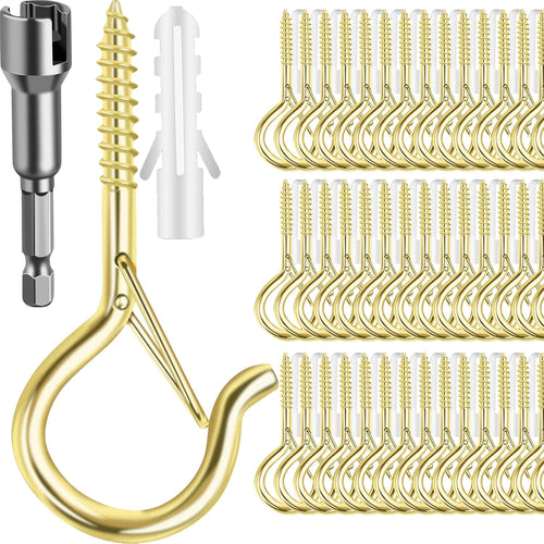 36 PCS Q-Hanger Hooks with Safety Buckle, Windproof Screw Hooks for Outdoor String Lights Hanging Christmas Lights, Plants, with 1 Wing Nut Driver