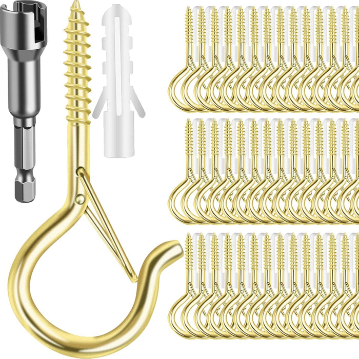 36 PCS Q-Hanger Hooks with Safety Buckle, Windproof Screw Hooks for Outdoor String Lights Hanging Christmas Lights, Plants, with 1 Wing Nut Driver