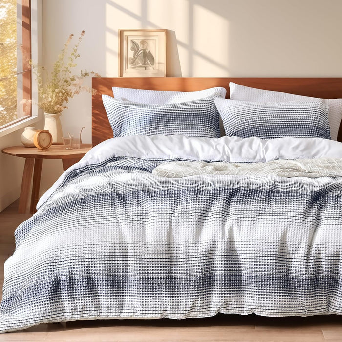 PHF Ultra Soft Waffle Weave Comforter Set Queen Size, 3 Pieces Lightweight Breathable Comfy Bedding Set, Comfy Textured 1 Comforter with 2 Pillow Shams, Black