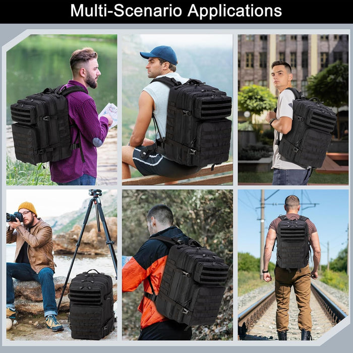 45L Large Gear Tactical Military Rucksack – Durable, Water Resistant, MOLLE Assault Pack for 3 Day Trips, Daily, for Men Women(Black)