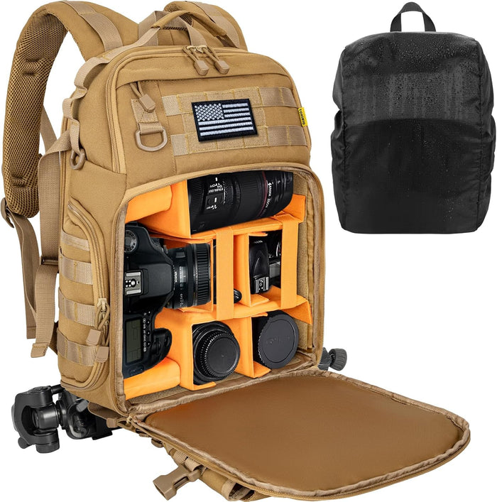 Camera Backpack for DSLR/SLR/Mirrorless Photography Camera, Tactical Camera Bag Case Water-resistant Travel Backpack with 15.6" Laptop Compartment Compatible with Canon