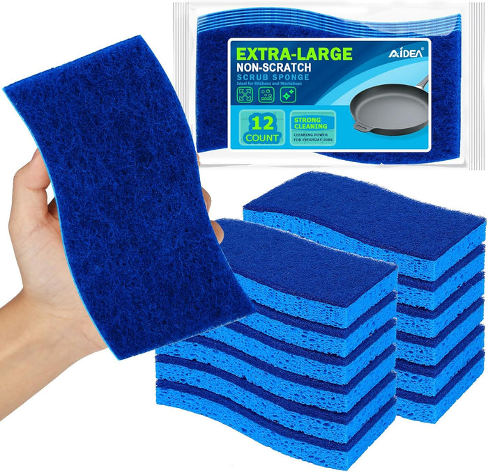 AIDEA XL Scrub Sponges 6Count, Heavy Duty Sponges for Dishes, Extra Large Sponge for Cleaning Kitchen and Household, Heavy Duty Sponge Safe for Non-Coated Cookware, Cleaning Power for Bathroom, House