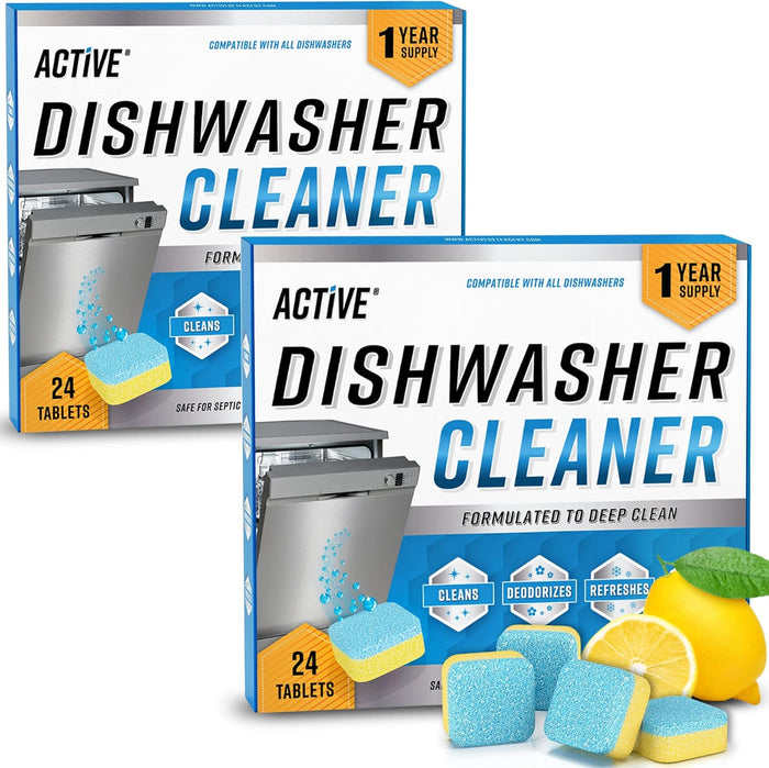 Dishwasher Cleaner And Deodorizer Tablets - 24 Pack Deep Cleaning Descaler Pods for Dish Washer Machine, Heavy Duty, Septic Safe, Natural Limescale Remover, Calcium, Odor, Smell - 12 Month Supply