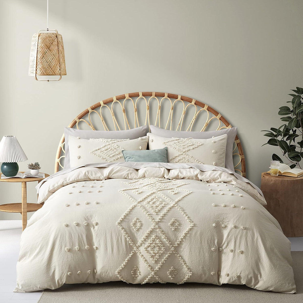 Oli Anderson Tufted Duvet Cover Queen Size, Soft and Lightweight Duvet Covers Set for All Seasons, 3 Pieces Boho Embroidery Shabby Chic Bedding Set (Pumpkin Brown, Queen, 90"×90")