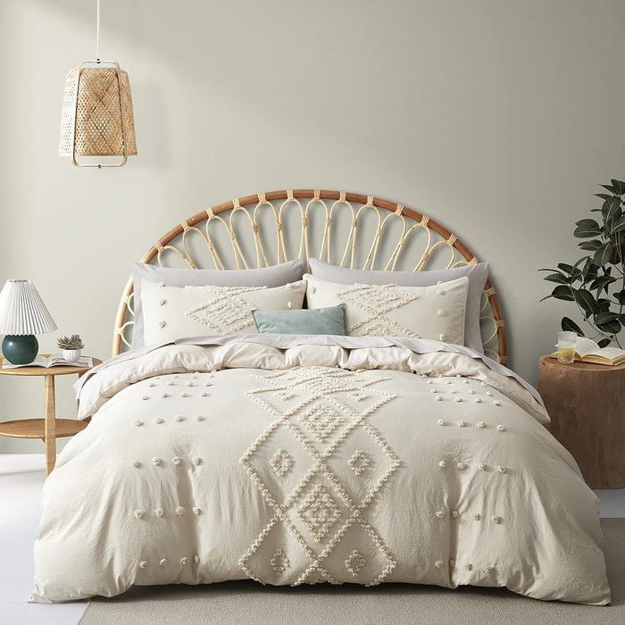 Oli Anderson Tufted Duvet Cover Queen Size, Soft and Lightweight Duvet Covers Set for All Seasons, 3 Pieces Boho Embroidery Shabby Chic Bedding Set (Pumpkin Brown, Queen, 90"×90")