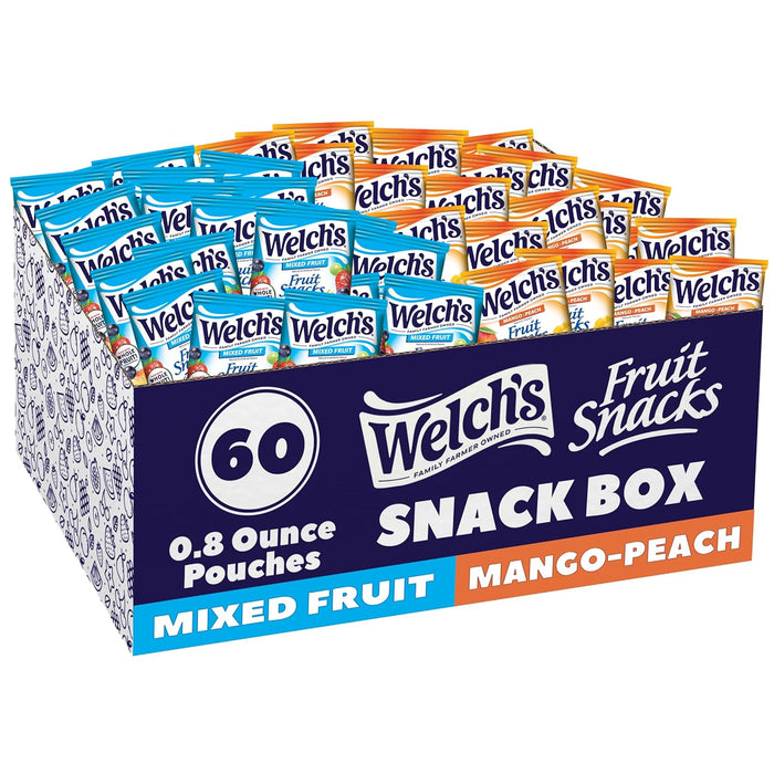 Welch's Fruit Snacks, Mixed Fruit & Berries 'N Cherries Variety Pack, Great for School Lunches, Bulk Pack, Stocking Stuffers, Individual Single Serve Bags, 0.8 oz (Pack of 60)