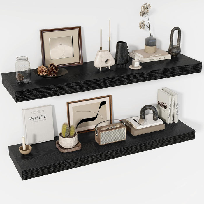 16 Inch Floating Shelves, 8 Inch Deep Floating Shelves for Wall, Hanging Shelf with Invisible Brackets, Deep Shelves for Bathroom, Bedroom, Living Room, Walnut, Set of 2