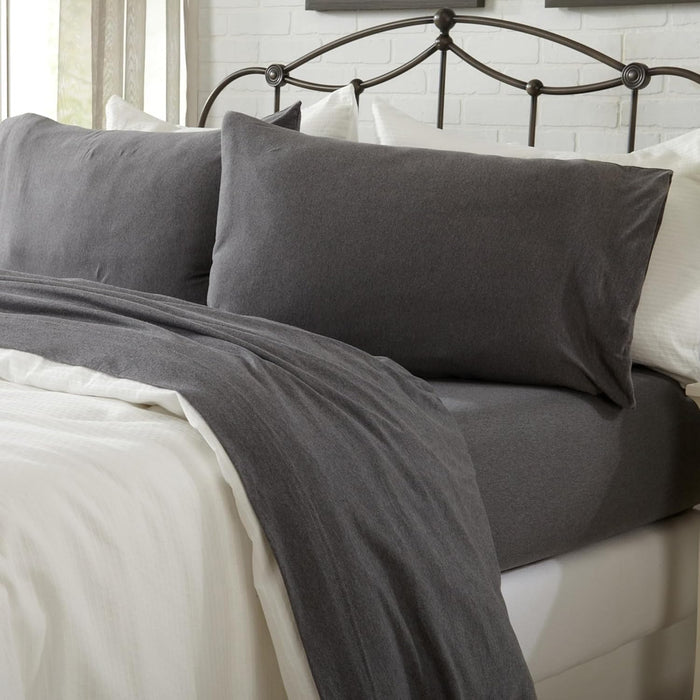 Cotton Jersey Knit California King Sheet Set - Ultra-Soft, Stretchy, Heathered Melange Light Grey Bed Sheets - Cozy, Soft T-Shirt Sheet & Pillowcase Set