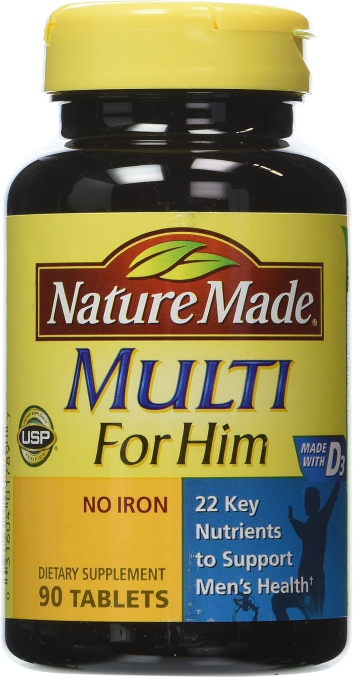 Nature Made Multivitamin for Him, Mens Multivitamins with No Iron, Daily Nutritional Support, Nature Made Multi Mens Vitamins & Minerals, 90 Tablets, 90 Day Supply
