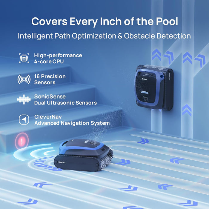 (2025 Upgrade) Beatbot AquaSense 2 Cordless Robotic Pool Vacuum Cleaner, Smart Surface Parking, Double-Pass Waterline Scrubbing, Cleans Floor, Walls and Waterline, Light Blue