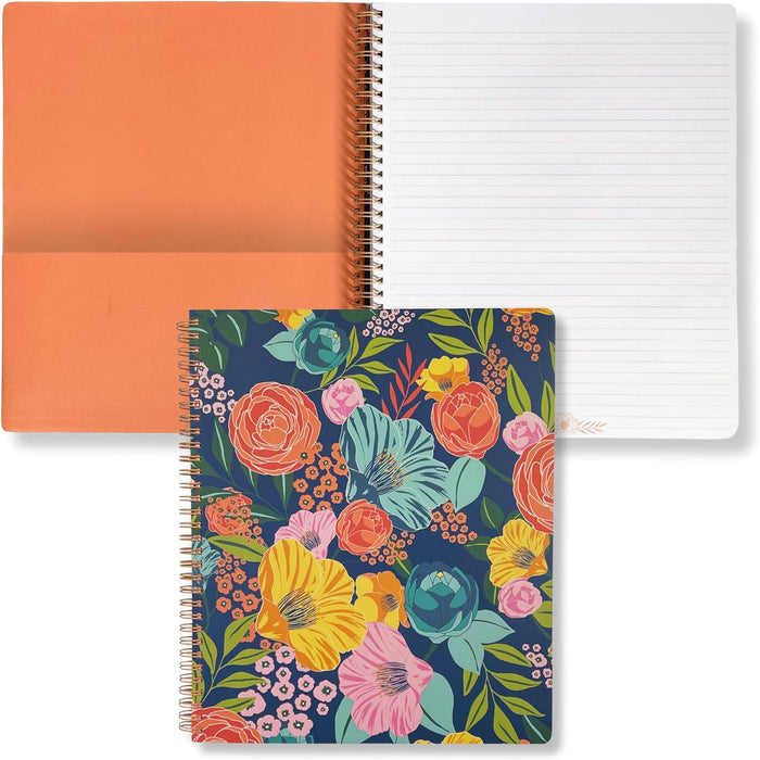 Steel Mill & Co Cute Large Spiral Notebook College Ruled, 11" x 9.5" with Durable Hardcover and 160 Lined Pages, Floral Vines