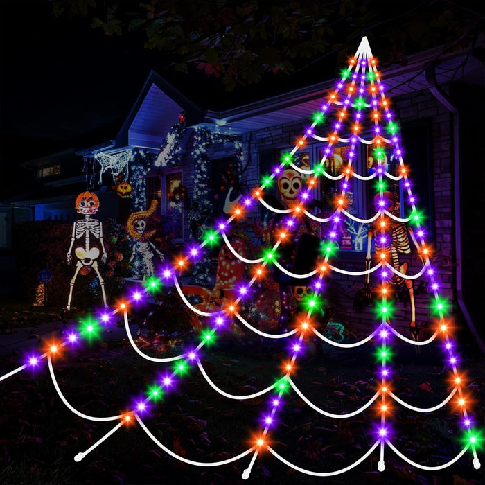 Halloween Decorations Spider Webs Lights: 200 Purple & Orange LED Halloween Lights Decor Outdoor, 17.4Ft Giant Spiderweb with 8 Lighting Modes Waterproof & Timer, Halloween Yard Decorations Outside