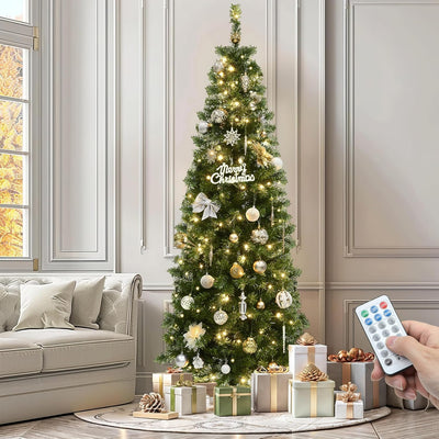 YITAHOME Pre-Lit Artificial Pencil Christmas Tree 6 FT with Remote, Fraser Fir, Slim Green Christmas Tree with 700 Branch Tips and 200 Lights