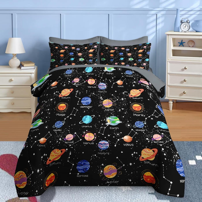 Nesker 7 Pcs Comforter Set Full Size, Computer Games Doodles Bedding for Kids Teen, Gamer Gaming Blackwith Fitted Sheet 2 Pillowcases & 2 Shams for Bedroom Bed Decor
