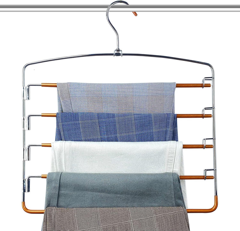 FeeraHozer Pants Hangers Non Slip 3 Pack Space Saving Hangers Multi-Layer Swing Arm Pants Hanger Stainless Steel Space Saver Hanger Closet Storage Organizer for Jeans Trouser Slacks Clothes (Black)