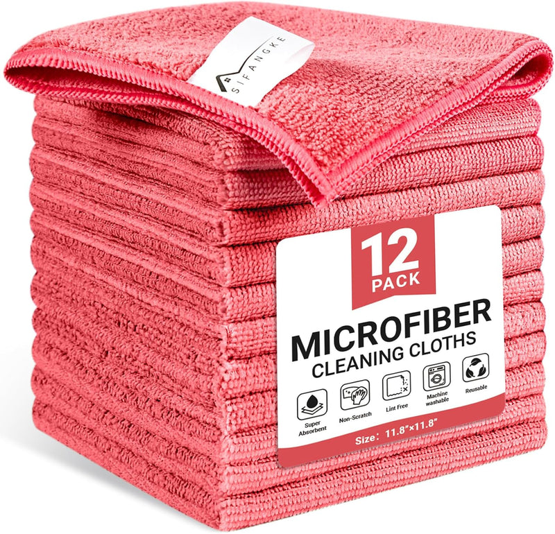 Microfiber Cleaning Cloth, 12 Pack Blue Cleaning Rags for Housekeeping, Reusable Microfiber Towels for Car, Kitchen, Bathroom and Household Cleaning Supplies, 11.8"X11.8"