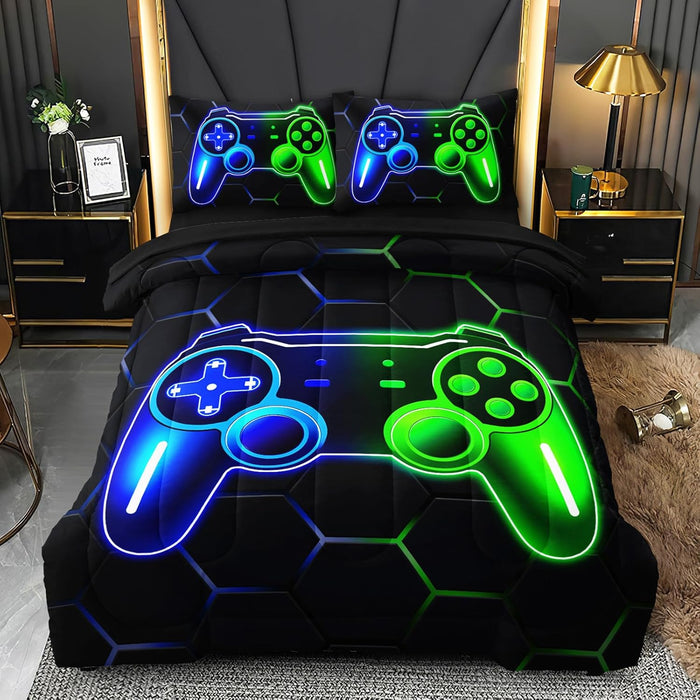 5 Pcs Full Size Bedding Set, Gaming Comforter Set for Boys Teens, Full Gamer Bedding Sets