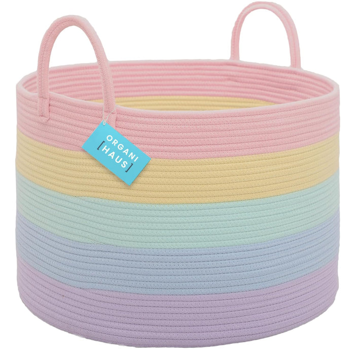 OrganiHaus Large Laundry Basket, Woven Cotton Rope Basket for Blankets, Toy Storage, Nursery Hamper, Living Room Decor Organizer, Soft & Durable Hamper with Handles, 20x13 inches - Gray