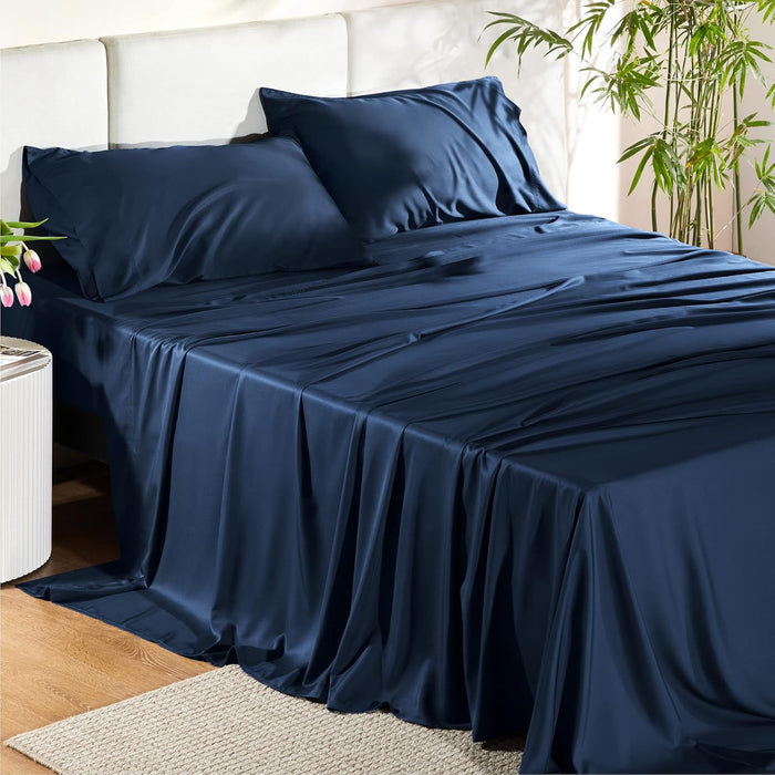 Bedsure California King Sheet Sets, Cooling Sheets for Hot Sleepers, Rayon Derived from Bamboo, Breathable & Soft, Deep Pocket Up to 16 Inches, Hotel Luxury Silky Bedding, Lilac