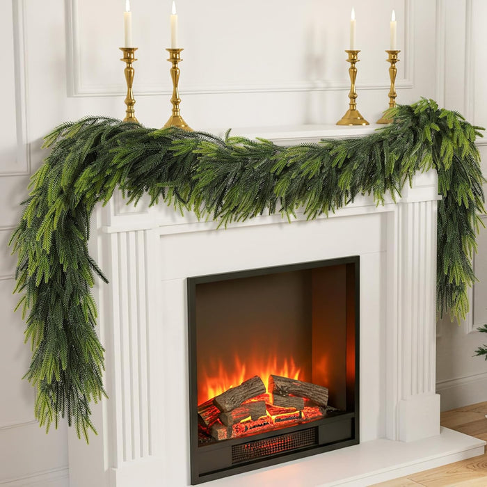 N&T NIETING 2 PCS Christmas Garland Norfolk Pine Garland Real Touch Faux Christmas Greenery Xmas Garland for Mantle, Table Holiday Winter Indoor Outdoor Christmas Decorations (9 FT)