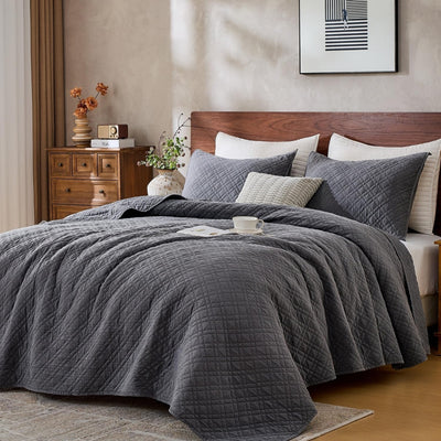 DOWN HOME Queen Quilt Bedding Set with Shams, Lightweight Bedspread Coverlet Thin Comforter Bed Cover Soft Quilted Blanket for All Season, Brushed Microfiber Diamond Stitching, Ash Gray, 88"x92"