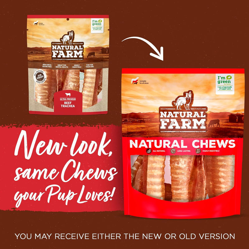 Natural Farm Beef Trachea for Dogs (6 Inch, 6 Pack)- 100% Beef,Odor Free Trachea Dog Chews- Glucosamine & Chondroitin for Joint & Hip Mobility, Bone Strength- Low-Fat Crunchy & Crispy- for All Dogs