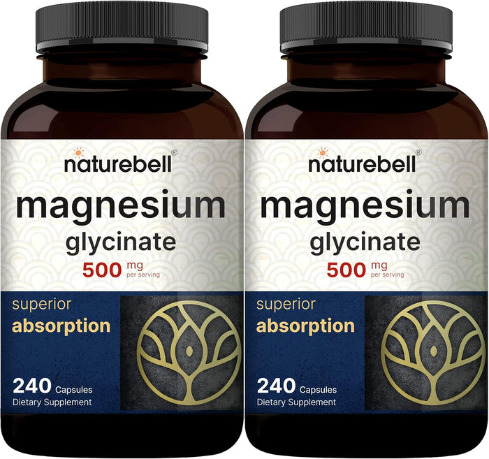 Magnesium Glycinate Capsules 500mg | 240 Count | Supplement for Sleep, Heart & Muscle Support | 100% Chelated & Purified, 3rd Party Tested, Non-GMO & Gluten Free