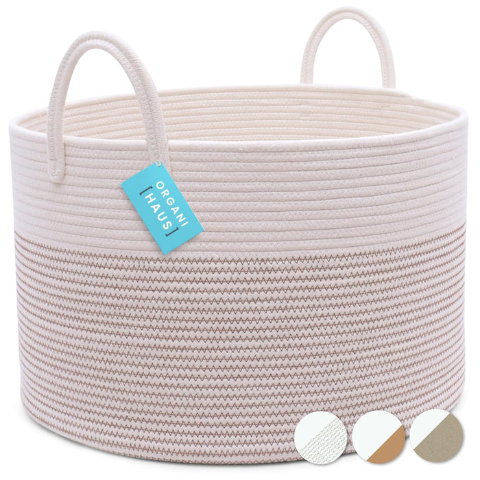OrganiHaus Large Laundry Basket, Woven Cotton Rope Basket for Blankets, Toy Storage, Nursery Hamper, Living Room Decor Organizer, Soft & Durable Hamper with Handles, 20x13 inches - Gray