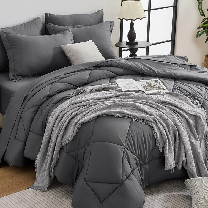 HEVUMYI Beige Tan Queen Comforter Set - 7-Piece All Season Bed in a Bag Queen, Ultra Soft Bedding Set with Comforter, Flat Sheet, Fitted Sheet, Pillowcases, Pillow Shams, Beige Tan