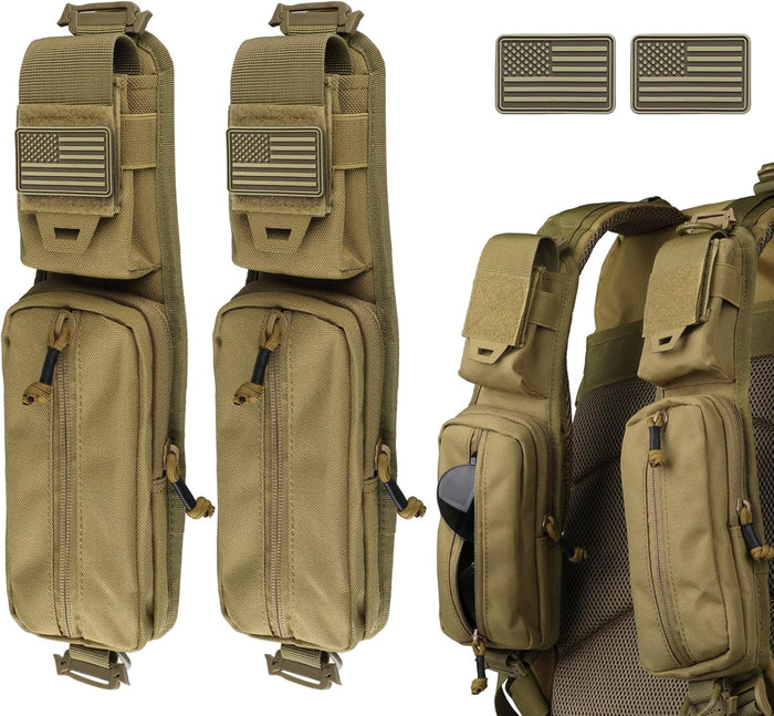 WYNEX Molle Accessories Pouch of Double Zipper Pocket Version, Backpack Strap Pouch Shoulder Strap Molle Attachment Tactical Accessories Bag Shoulder Starps Zipper Pocket Additional Phone Holder