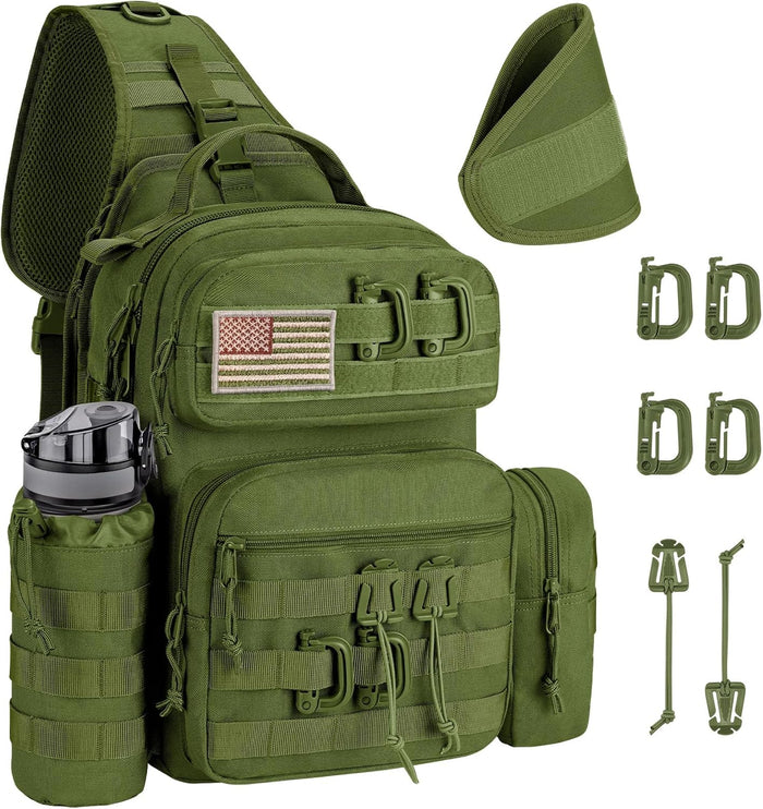CVLIFE Tactical Sling Bag Backpack for Men Military Shoulder Sling Bag Molle Army Assault Detachable Tactical Bag with Bottle Holder Concealed Carry Daily Day Pack Work Bag for EDC Hiking, Black