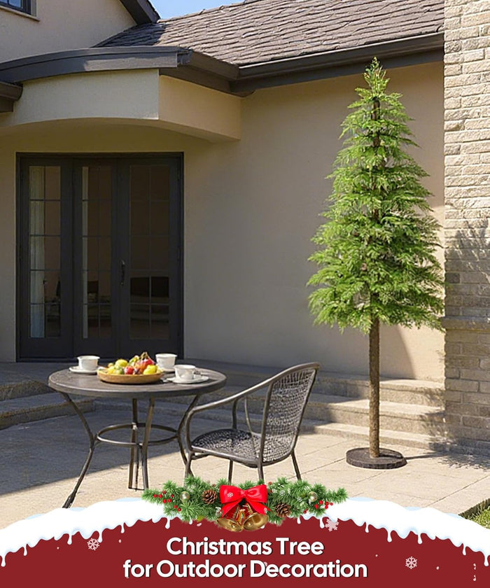 Decoway 7FT Artificial Christmas Tree with 350 Warm White Led Lights, Pre-Lit Xmas Tree with Realistic Bark for Indoor Outdoor Holiday Decor