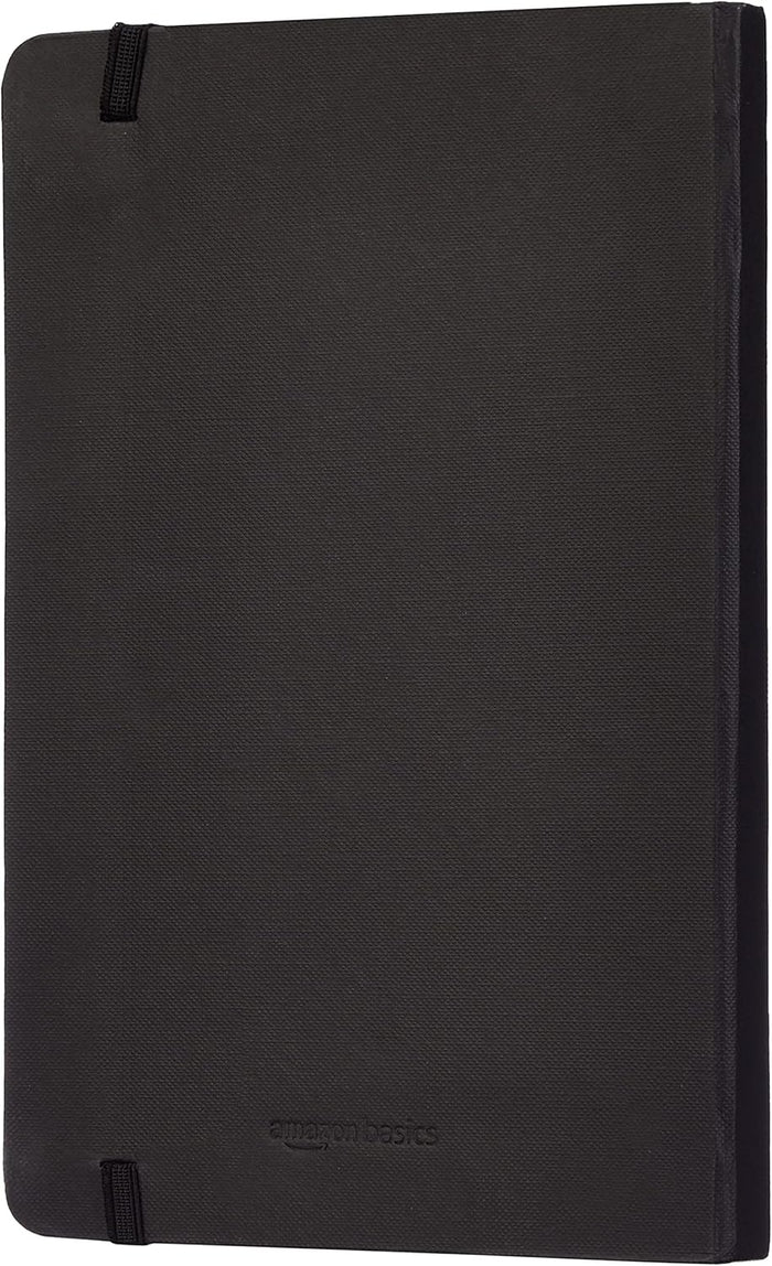 Amazon Basics Classic Lined Writing Notebook for Note Taking and Journaling, Hardcover with Elastic Closure, 240 Pages, 5" x 8.25", Black