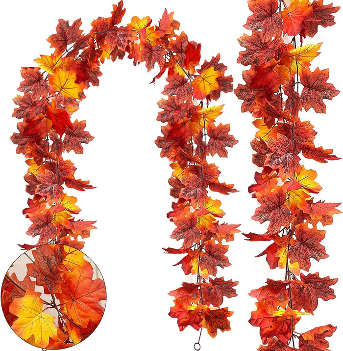Timer - 2 Pack Fall Decor Fall Garland with Lights Fall Decorations for Home, Lighted Maples Leaves Garland Total 13Ft 40LED Battery Operated Autumn Harvest Halloween Thanksgiving Decor Indoor Outdoor