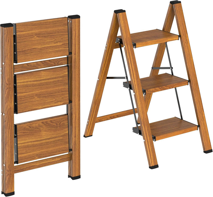 HBTower Step Ladder,Lightweight Aluminum Folding Step Stool with Anti-Slip Wide Pedal,330lbs Capacity Step Ladder for Household,Kitchen,Office - Black
