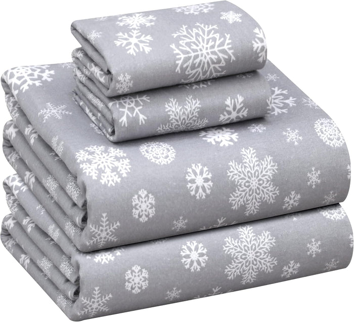 RUVANTI Flannel Sheets Full Size - 100% Cotton Double Brushed Bed Sheets Set, Deep Pockets 16 Inches, All Seasons Breathable & Extra Soft Full Sheets, Warm & Cozy, 4 Piece, Jasmine Stamp Cream